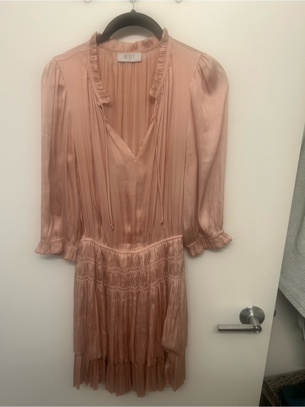 Reset Rose Pink Pleated V-Neck Mini Dress